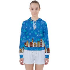 Winter Village Snow Brick Buildings Women s Tie Up Sweat by Wegoenart