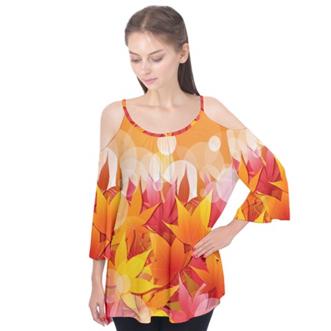 Autumn Background Maple Leaves Bokeh Flutter Tees by Wegoenart