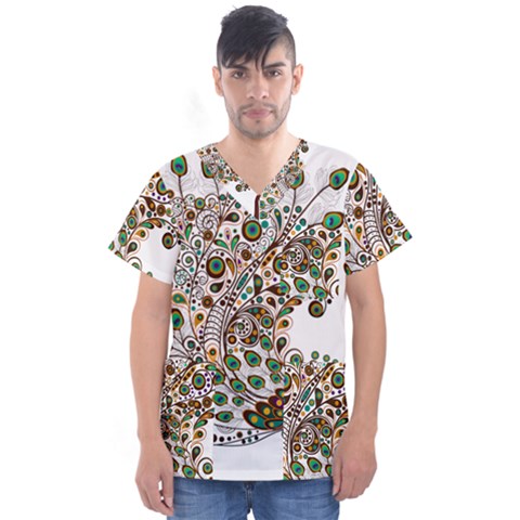 Peacock Graceful Bird Animal Men s V-neck Scrub Top by Wegoenart