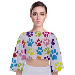 Paw Print Paw Prints Background Tie Back Butterfly Sleeve Chiffon Top by Wegoenart