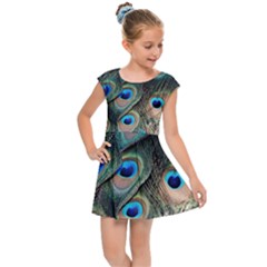 Peacock Feathers Bird Colorful Kids Cap Sleeve Dress by Wegoenart