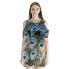 Peacock Feathers Bird Colorful Shoulder Cutout Velvet One Piece by Wegoenart