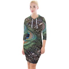 Peacock Tail Feathers Quarter Sleeve Hood Bodycon Dress by Wegoenart