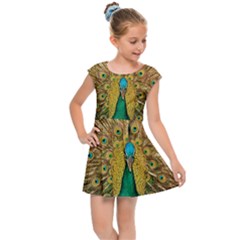 Peacock Feather Bird Peafowl Kids Cap Sleeve Dress by Wegoenart