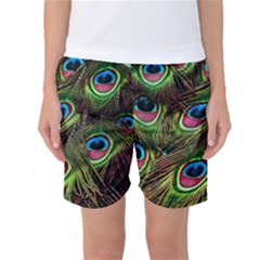 Peacock Feathers Feather Color Women s Basketball Shorts by Wegoenart