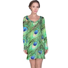 Peacock Feathers Peafowl Long Sleeve Nightdress by Wegoenart