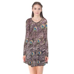 Peacock Feathers Wheel Plumage Long Sleeve V-neck Flare Dress by Wegoenart