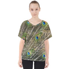 Peacock Feathers Color Plumag V-neck Dolman Drape Top by Wegoenart