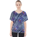 Peacock Feathers Color Plumage V-Neck Dolman Drape Top View1