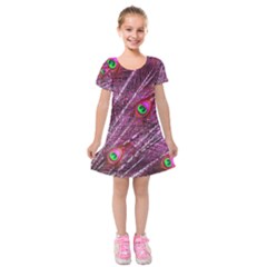 Peacock Feathers Color Plumage Kids  Short Sleeve Velvet Dress by Wegoenart