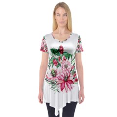 Bloom Christmas Red Flowers Short Sleeve Tunic  by Simbadda