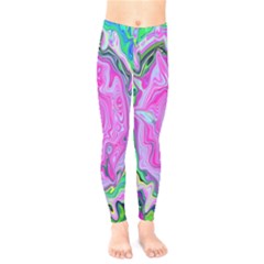 Groovy Pink, Blue And Green Abstract Liquid Art Kids  Legging by myrubiogarden