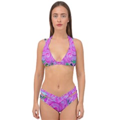 Groovy Pink, Blue And Green Abstract Liquid Art Double Strap Halter Bikini Set by myrubiogarden