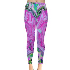 Groovy Pink, Blue And Green Abstract Liquid Art Inside Out Leggings by myrubiogarden