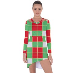 Christmas Fabric Textile Red Green Asymmetric Cut-out Shift Dress by Wegoenart