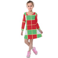 Christmas Fabric Textile Red Green Kids  Long Sleeve Velvet Dress by Wegoenart