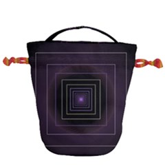 Fractal Square Modern Purple Drawstring Bucket Bag by Wegoenart