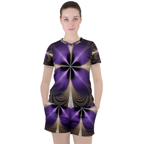 Fractal Glow Flowing Fantasy Women s Tee And Shorts Set by Wegoenart