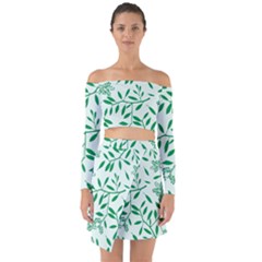 Leaves Foliage Green Wallpaper Off Shoulder Top With Skirt Set by Wegoenart