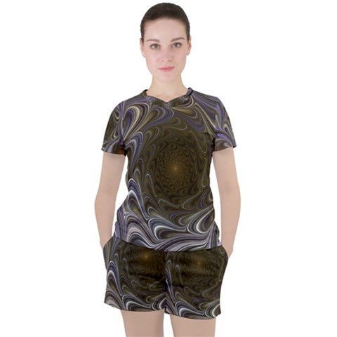 Fractal Waves Whirls Modern Women s Tee And Shorts Set by Wegoenart