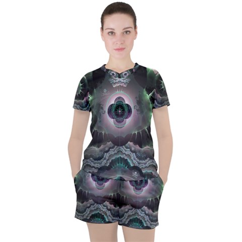 Fractal Pattern Texture Design Women s Tee And Shorts Set by Wegoenart