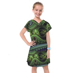 Fractal Green Gears Fantasy Kids  Drop Waist Dress by Wegoenart