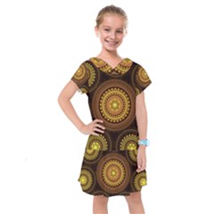 Fractal Yellow Gold Circles Kids  Drop Waist Dress by Wegoenart