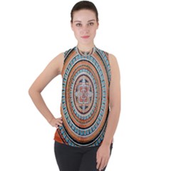 Mandala Art Painting Acrylic Mock Neck Chiffon Sleeveless Top by Wegoenart