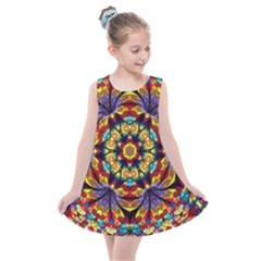 Flowers Kaleidoscope Art Pattern Kids  Summer Dress by Wegoenart