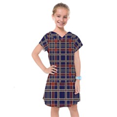 Plaid Tartan Scottish Navy Gold Kids  Drop Waist Dress by Wegoenart