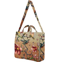 Flower Cubism Mosaic Vintage Square Shoulder Tote Bag by Wegoenart