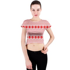 Fairisle Pattern Background Red Crew Neck Crop Top by Wegoenart