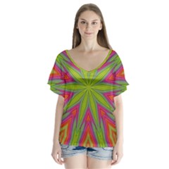 Abstract Art Abstract Background V-neck Flutter Sleeve Top by Wegoenart