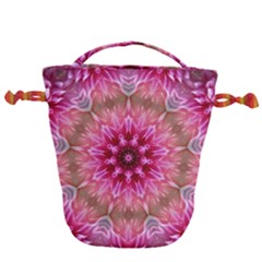 Flower Mandala Art Pink Abstract Drawstring Bucket Bag by Wegoenart