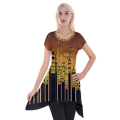 Buildings Skyscrapers City Short Sleeve Side Drop Tunic by Wegoenart