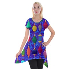 Colorful Background Stones Jewels Short Sleeve Side Drop Tunic by Wegoenart