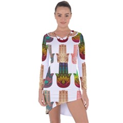 Evil Eye Protection Charm Colorful Asymmetric Cut-out Shift Dress by Wegoenart