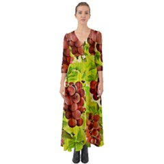 Grape Harvest Nature Figure Rustic Button Up Boho Maxi Dress by Wegoenart