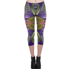 Fractal Blue Tin Pattern Texture Capri Leggings  by Wegoenart