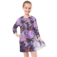 Flower Digital Art Artwork Abstract Kids  Quarter Sleeve Shirt Dress by Wegoenart