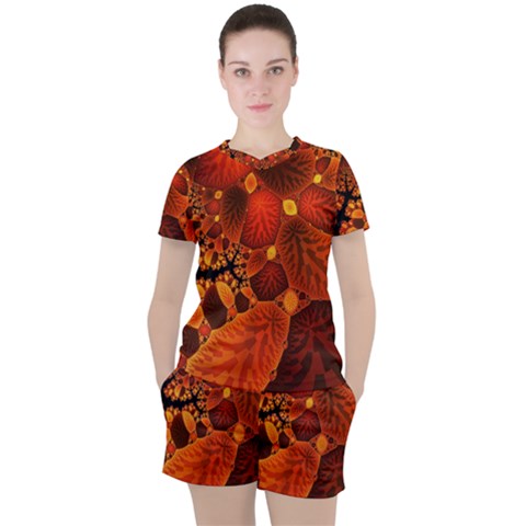 Leaf Autumn Nature Background Women s Tee And Shorts Set by Wegoenart