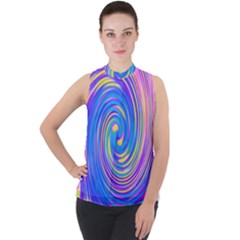 Cool Abstract Pink Blue And Yellow Twirl Liquid Art Mock Neck Chiffon Sleeveless Top by myrubiogarden