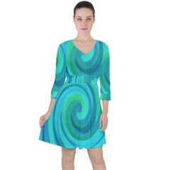 Groovy Cool Abstract Aqua Liquid Art Swirl Painting Ruffle Dress by myrubiogarden