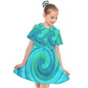 Groovy Cool Abstract Aqua Liquid Art Swirl Painting Kids  Short Sleeve Shirt Dress View1