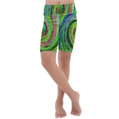 Groovy Abstract Green And Crimson Liquid Swirl Kids  Lightweight Velour Cropped Yoga Leggings by myrubiogarden