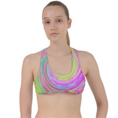 Groovy Abstract Pink And Blue Liquid Swirl Painting Criss Cross Racerback Sports Bra by myrubiogarden