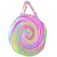 Groovy Abstract Pink And Blue Liquid Swirl Painting Giant Round Zipper Tote by myrubiogarden