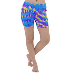 Pink, Blue And Yellow Abstract Coneflower Lightweight Velour Yoga Shorts by myrubiogarden