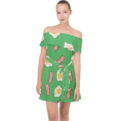 Bacon And Egg Pop Art Pattern Off Shoulder Chiffon Dress by Valentinaart