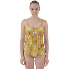 Bacon And Egg Pop Art Pattern Twist Front Tankini Set by Valentinaart